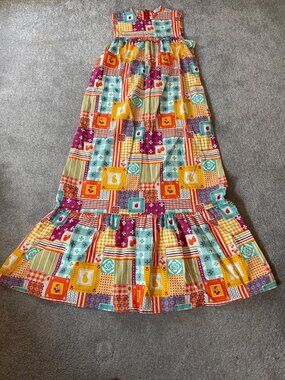 Blue Platypus Multicolor Patchwork Print Sleeveless Maxi Dress Medium